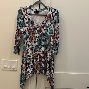 Karen Kane Multicolor Abstract Print Tunic — Teal, Brown, White